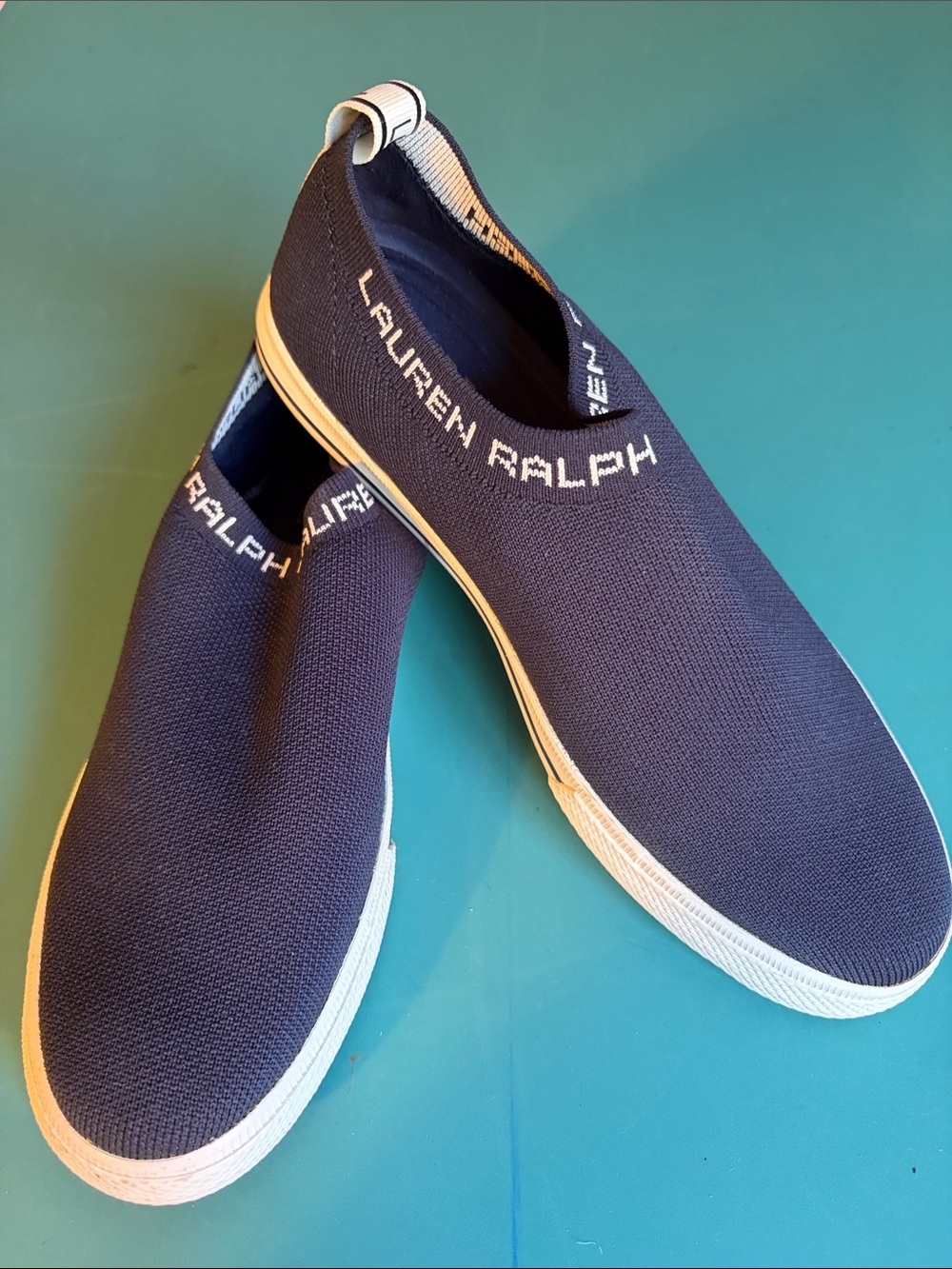 Ralph Lauren Navy Knit Slip-On Sneakers with White Soles. Size 8 - Picture 4 of 4